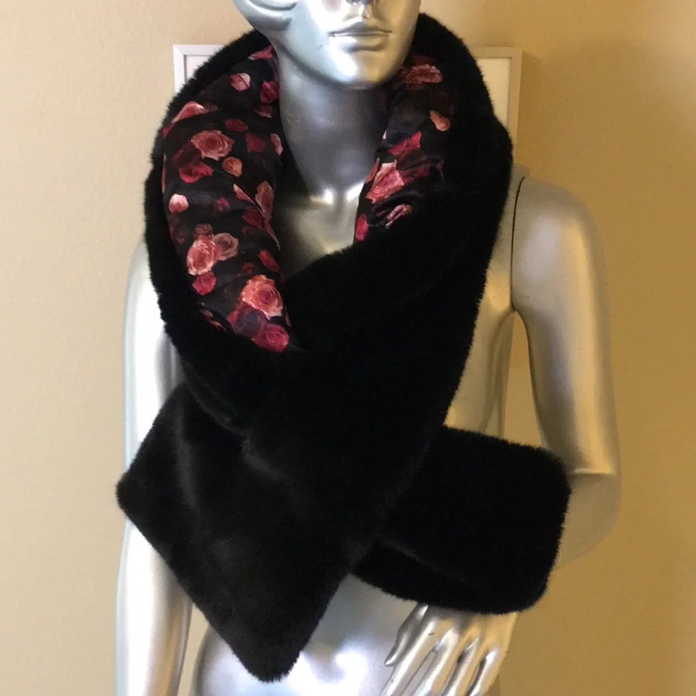 WHBM Faux Fur Puffer Scarf Romantic Rose